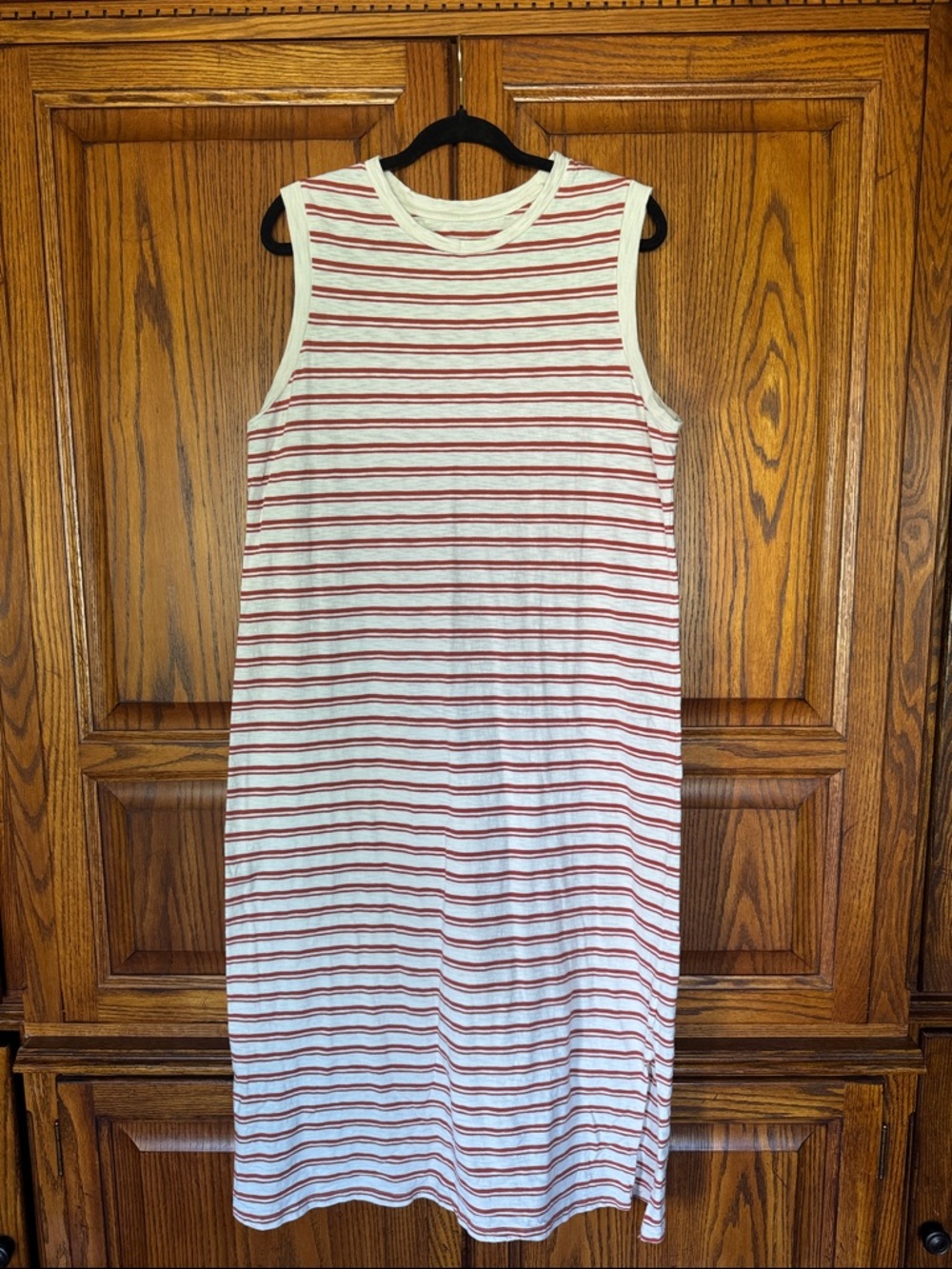 Red and White Striped Sleeveless Maxi Dress